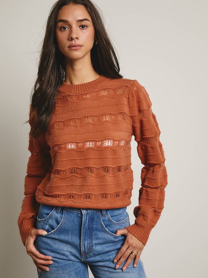 Maglione a righe in maglia Pointelle FSW0003 per la vendita all'ingrosso da parte di Forte