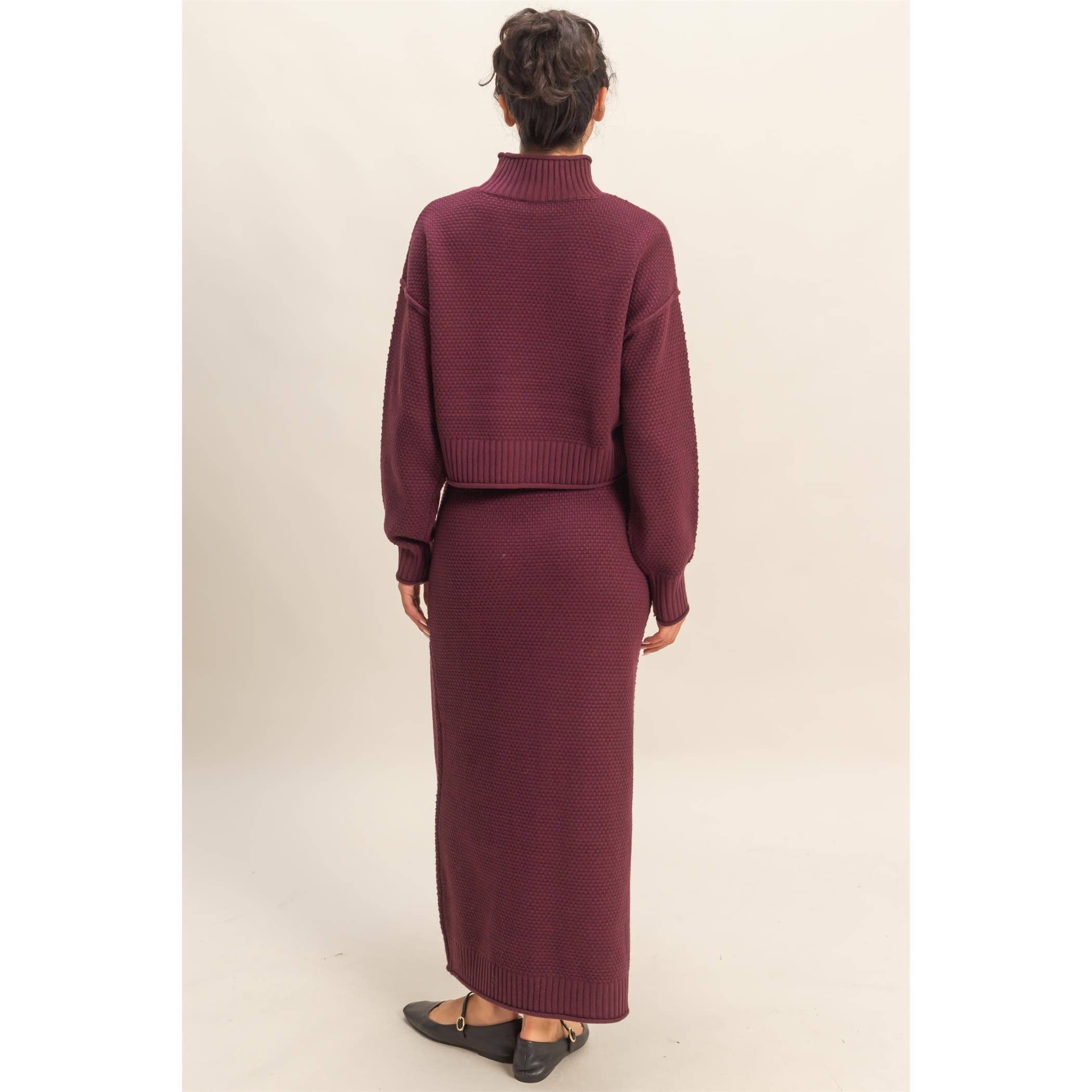 Double Zero - Wholesale Top & Skirt Set - Women's - Textured High Neck Sweater & Skirt Set20