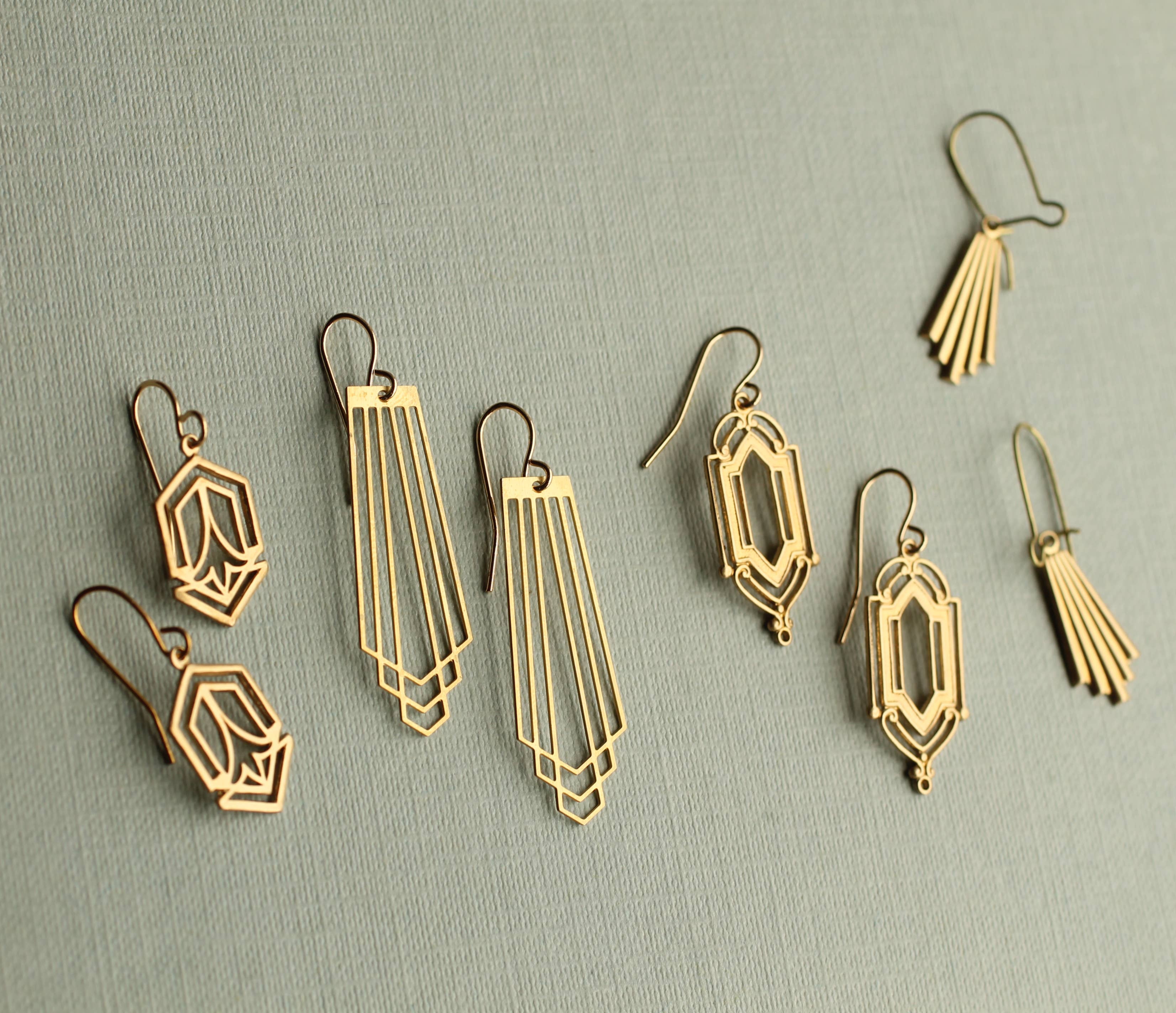 Silk Purse, Sow's Ear - Wholesale Dangle Earrings - Gold Art Deco Harp Earrings5