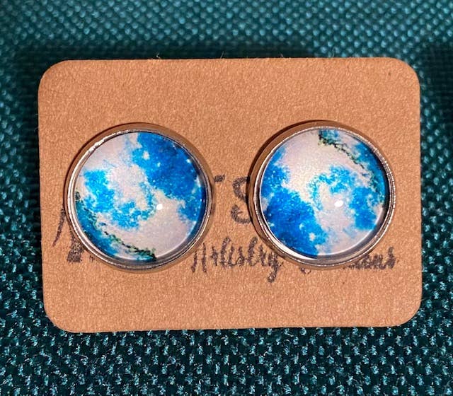 SMA Artistry Creations - Wholesale Stud/Post Earrings - 12mm Galaxy design glass cabochon stud earrings0