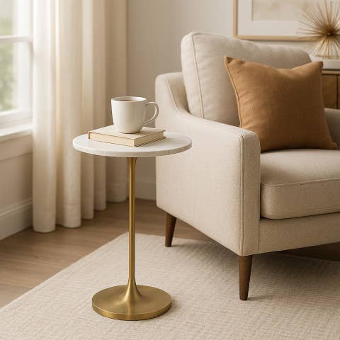 Sagebrook Home - Wholesale Console Table - End Table - Gold/White Marble Top Metal Round Base, 24 in.