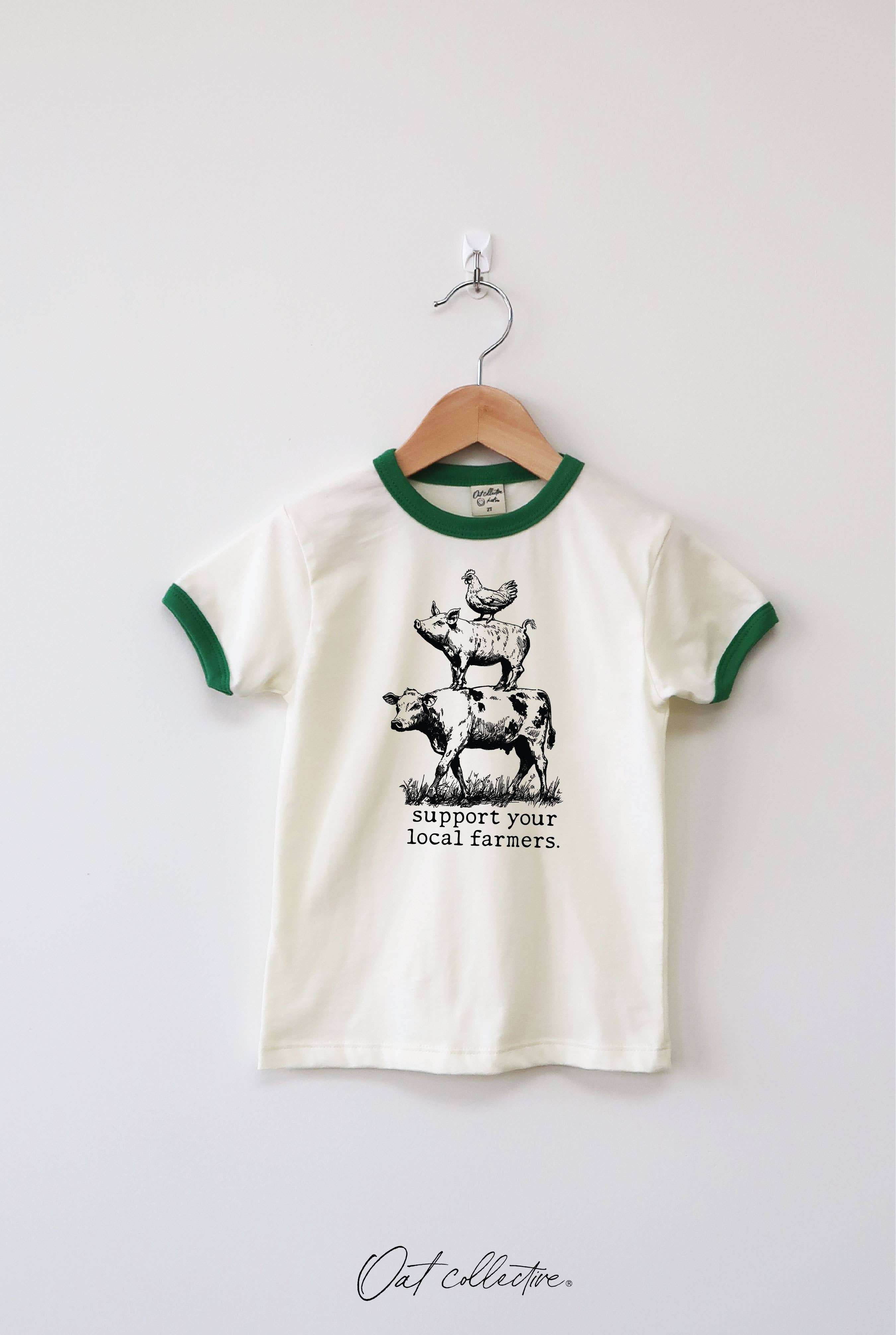 OAT COLLECTIVE - Wholesale Screen Printed T-Shirt - Kids - SUPPORT YOUR LOCAL FARMERS Toddler Unisex Ringer Top7