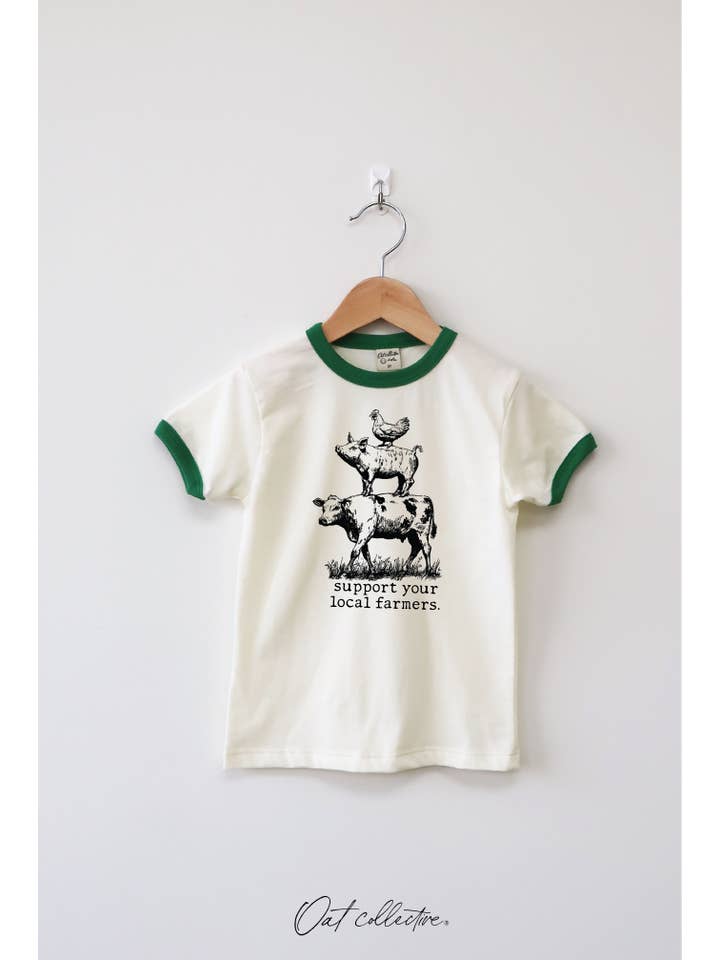 OAT COLLECTIVE - Wholesale Screen Printed T-Shirt - Kids - SUPPORT YOUR LOCAL FARMERS Toddler Unisex Ringer Top7