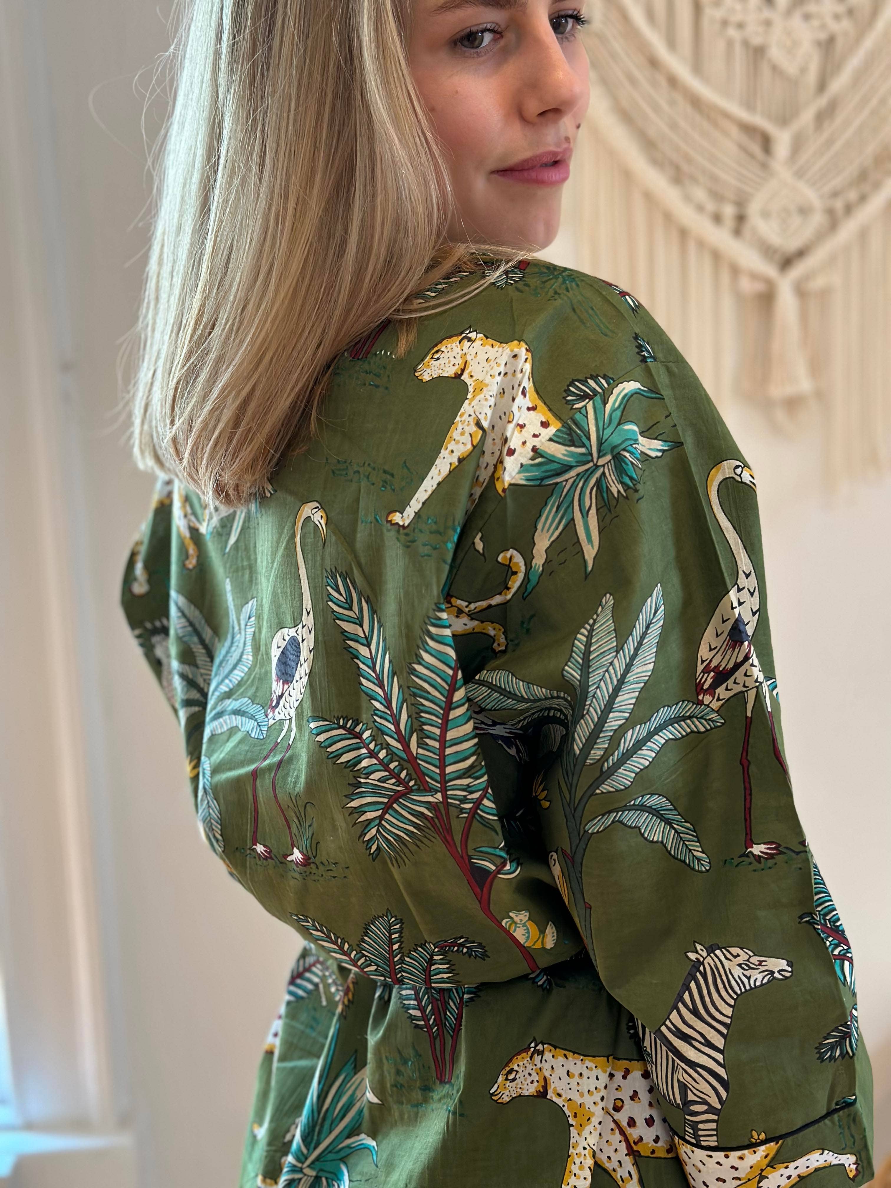 HausLife - Wholesale Robe - Women's - Jungle Print Cotton Kimono Dressing Gowns (6 Colours)8