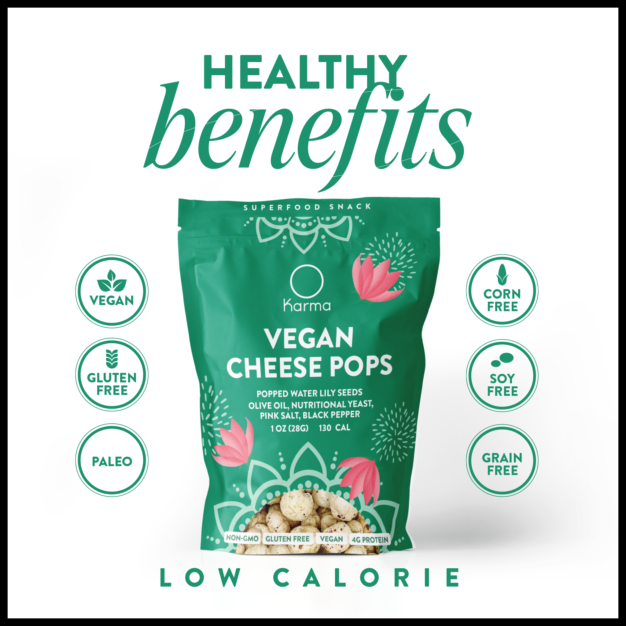 Karma Wellness Kitchen – Engroshandel Puffed snacks – Vegansk ost Karma Pops3