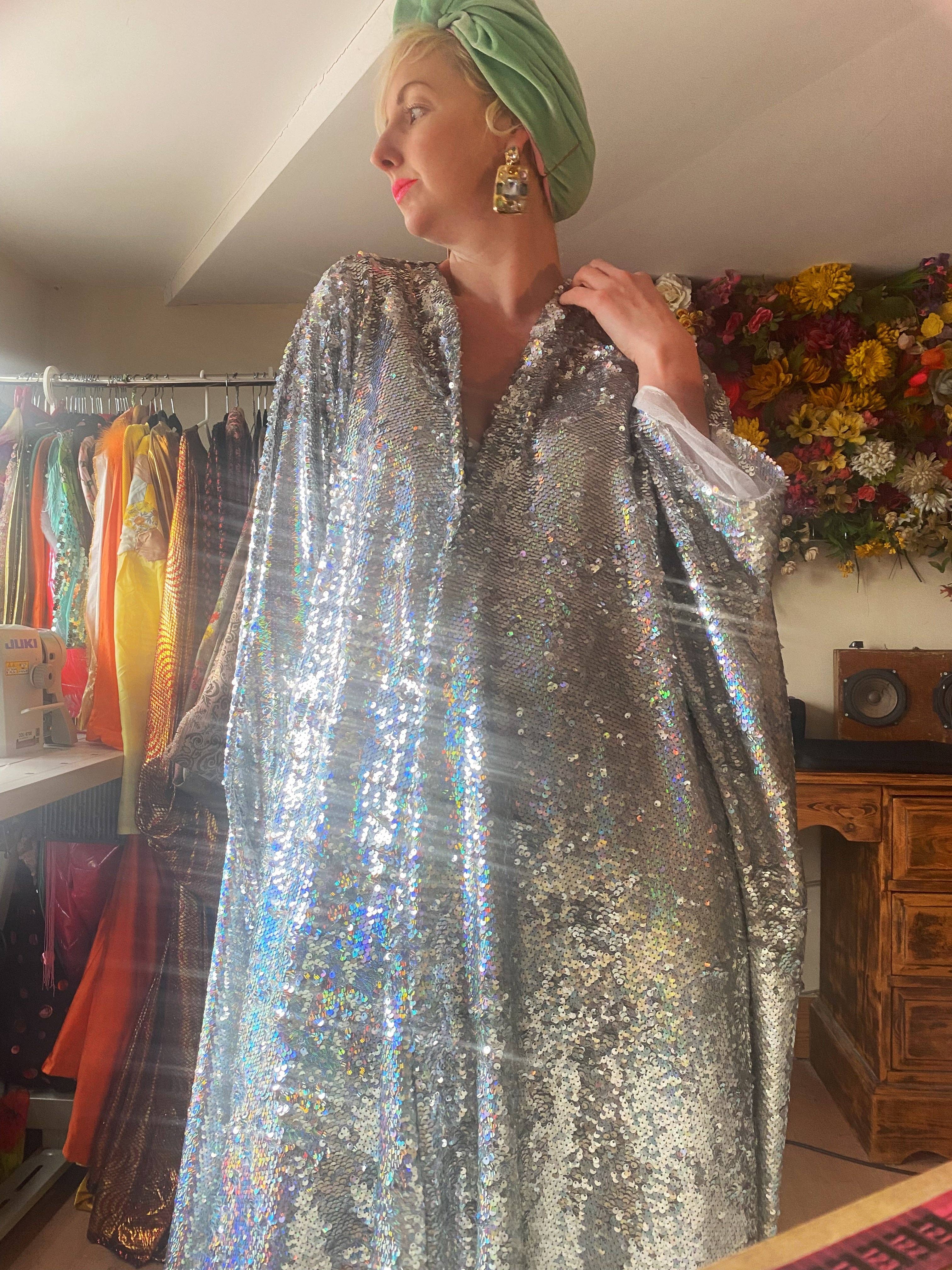 Fumbalinas – wholesale Kaftan – Women's – Silver Metallic Holographic/  Sequin Kaftan Gown / Dress61