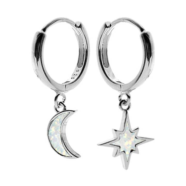 Diana hvide nordstjerne og måne huggies for engroshandel hos Kali Ma Designs - Sterling Silver Jewellery