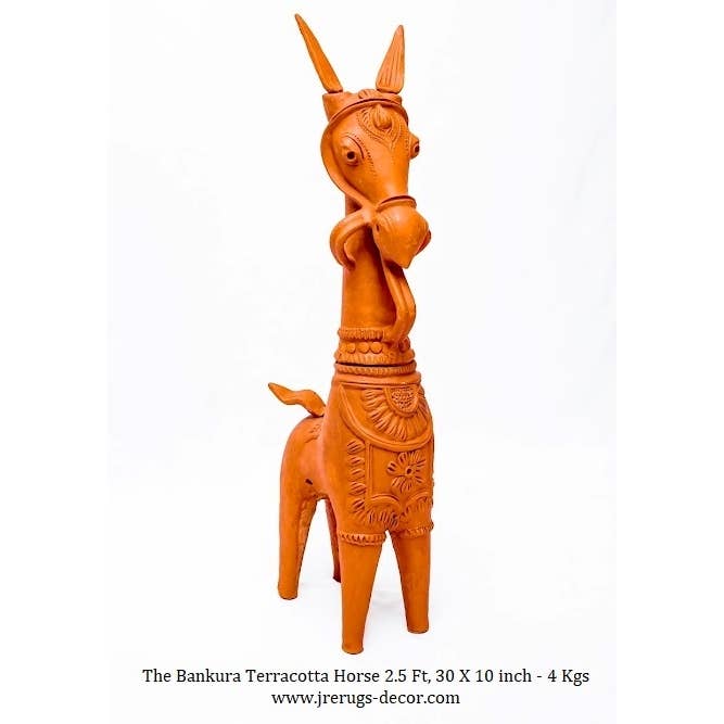 JRE Home Decor - Wholesale Sculpture - Bankura Terracotta Horse Pair 2.5 Ft Pottery Clay Art