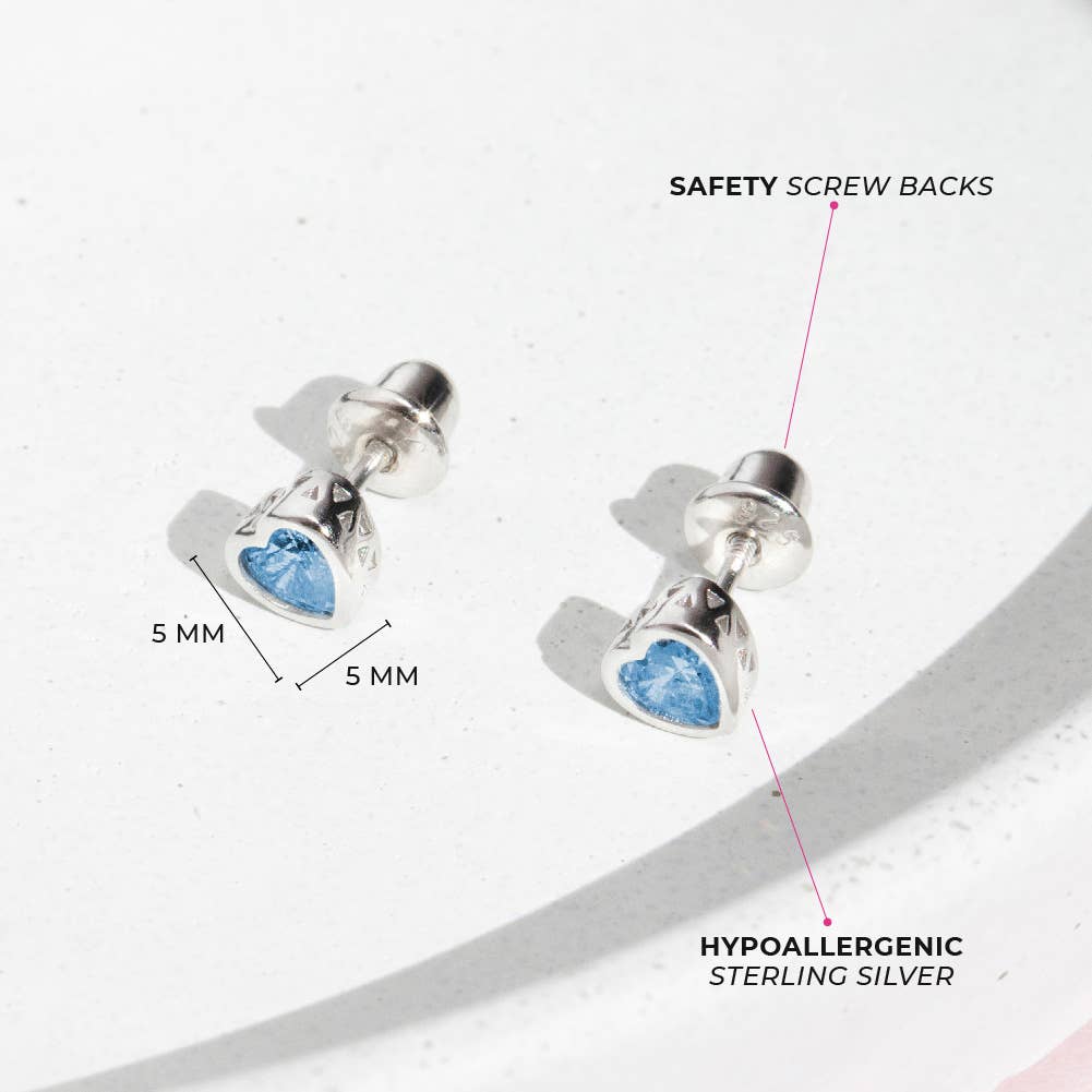 In Season Jewelry - Wholesale Earrings - Kids - CZ Birthstone Heart Toddler Kids Earrings - Sterling Silver55