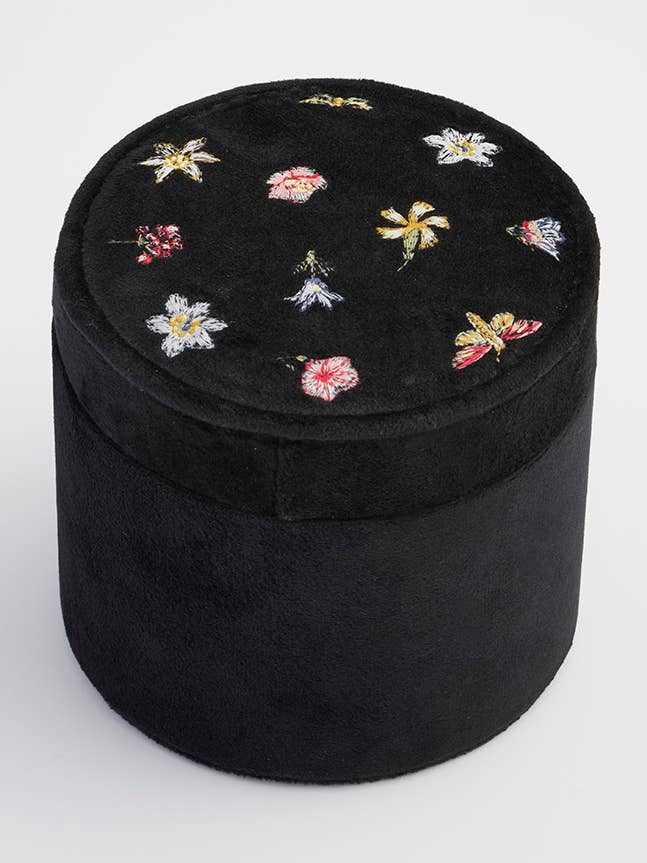 FABLE Floral Ditsy Embroidered Black Velvet Jewelry Box for wholesale by Fable England