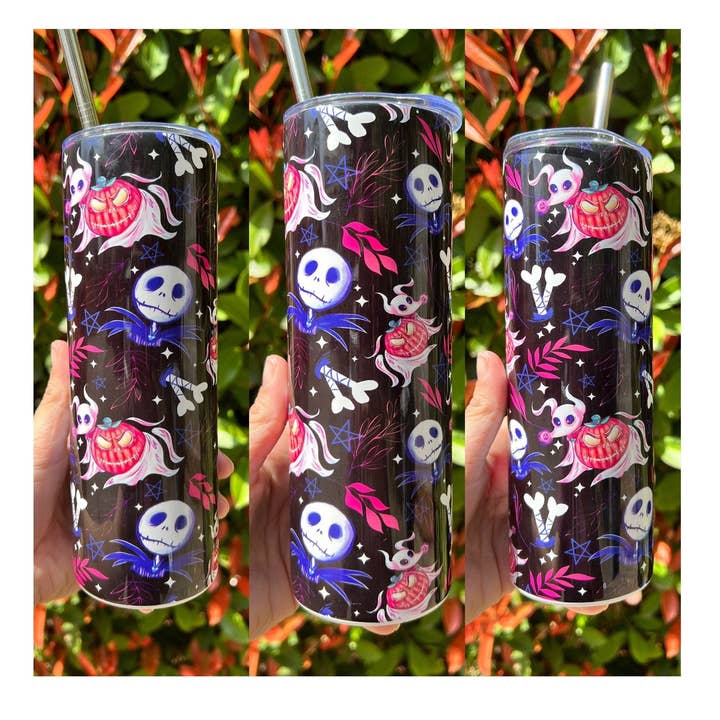 Mareridt før jul Custom Tumbler | Uhyggelig sæson | Udskriv i begrænset udgave | Glød i mørket | Jack Skellington | Nul for engroshandel hos Striped Coffin Customs
