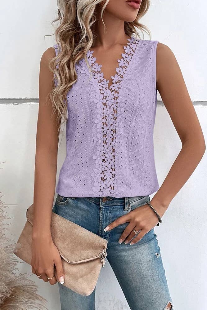 UNISHE - Venta al por mayor Blusa - Mujer - Camiseta sin mangas con cuello en V y ojales en jacquard AXR03711