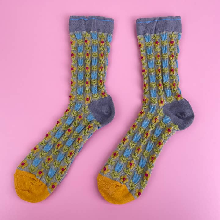 mildstyles - Vente Chaussettes – unisexe - Chaussettes longues grises gaufrées Floret Plant1