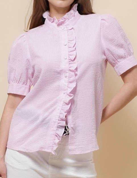 Sweetkama - Vendita all'ingrosso Camicia button down - Donna - Camicia a righe con maniche corte e collo arricciato da donna SKT5108712