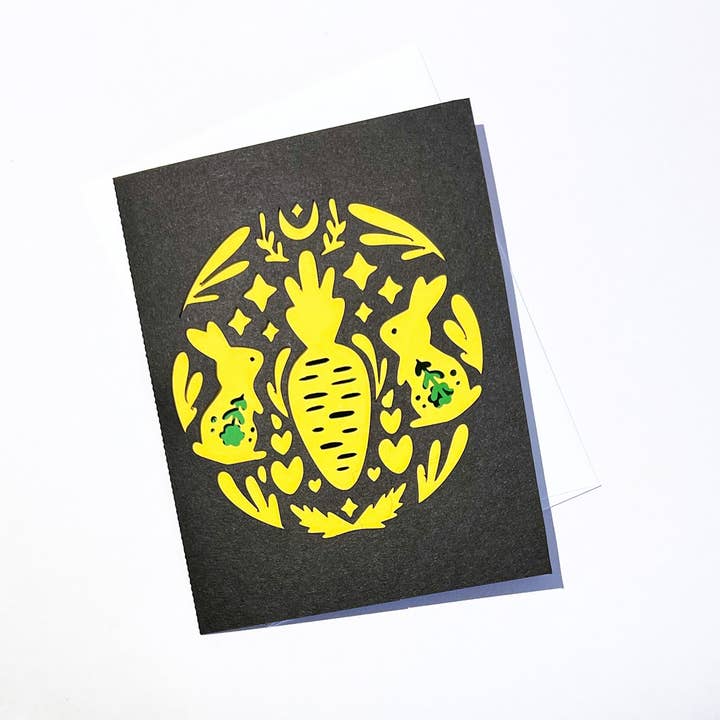 Pappersskuren kanin Ostera vårhälsningskort för wholesale av Squirrel Tacos Papercuts