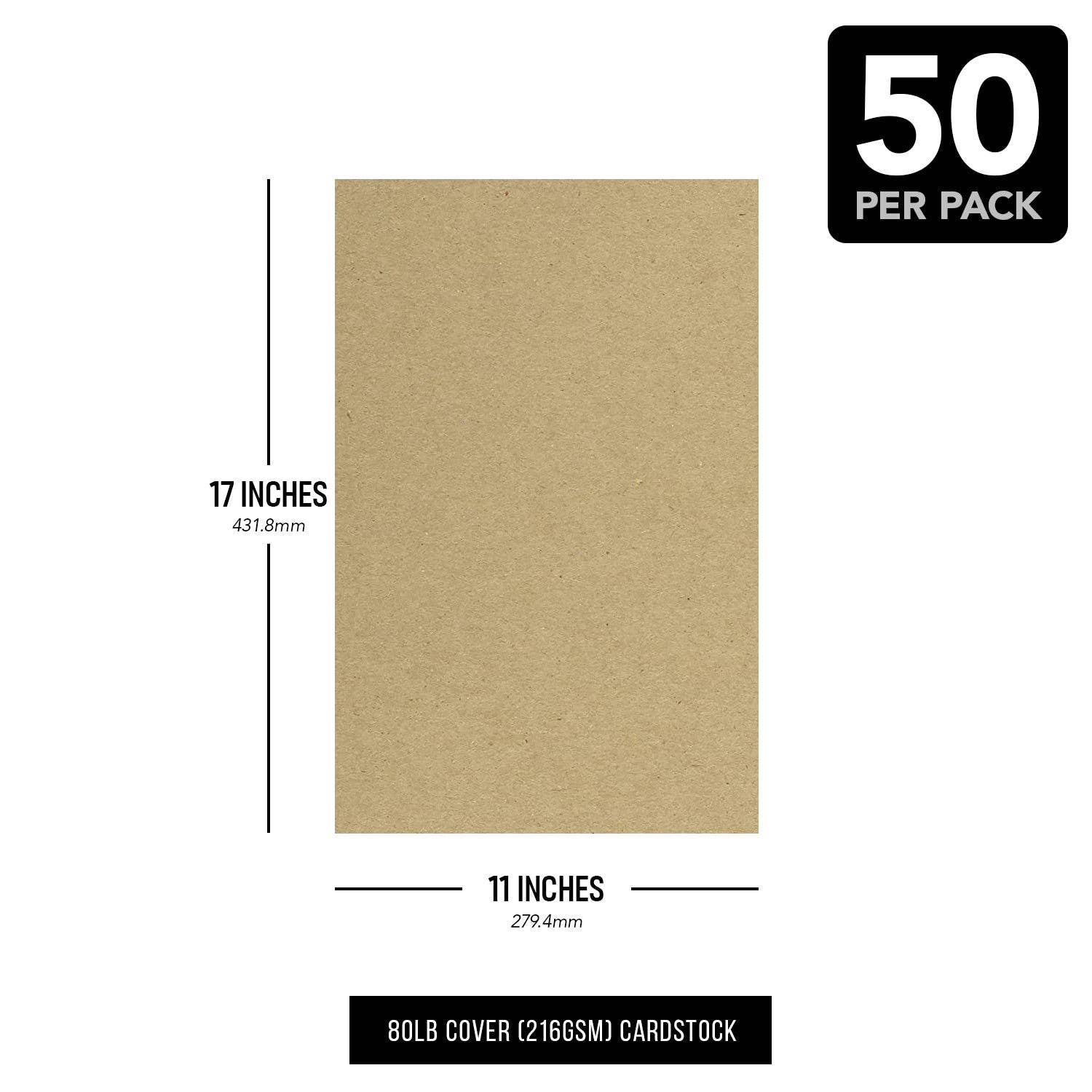 Fine Cardstock - Wholesale Craft Supplies - Brown Kraft Cardstock Paper, 80lb (216gsm) Cover 50 sheets Par pack8