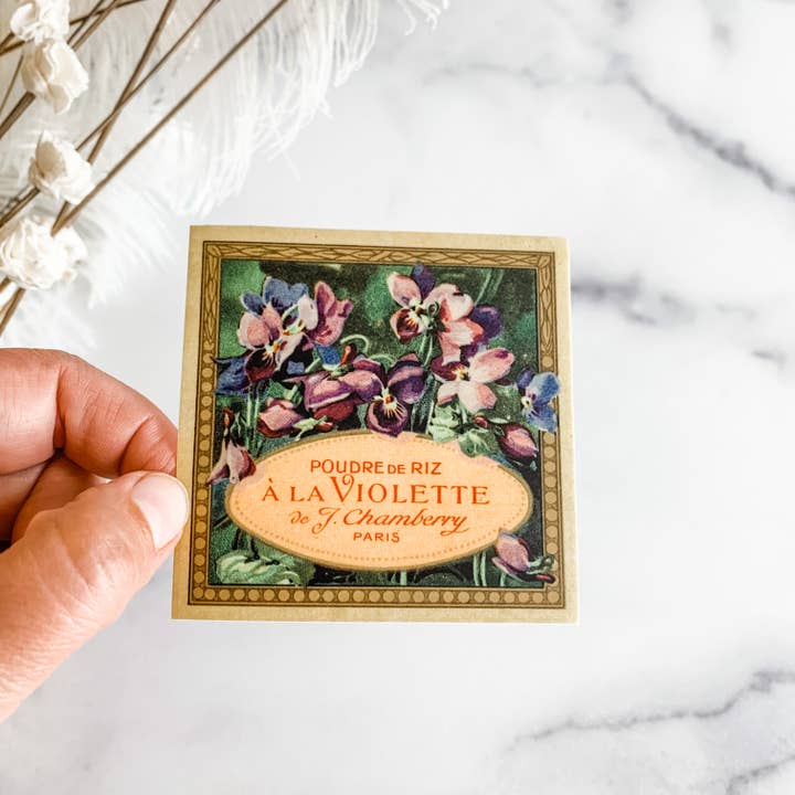Decalcomania adesiva vintage con violette francesi per la vendita all'ingrosso da parte di Wildflower Paper Company
