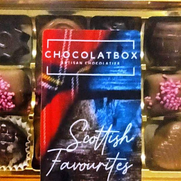 Belgian Milk, Dark And White Scottish Favourites Gift Box for wholesale by ChocolatBox