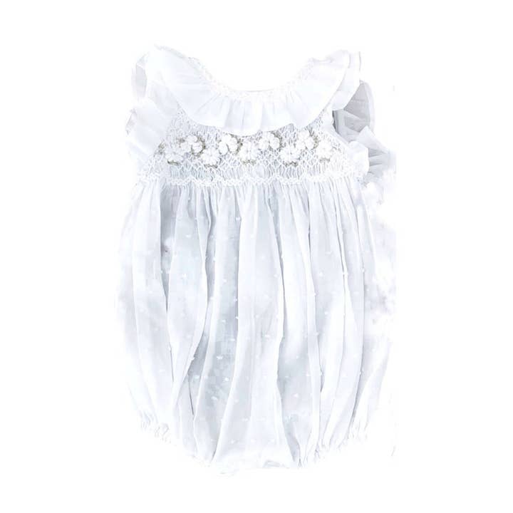 Combinaison à smocks en voile, blanc cassé pour la vente par Tecomoabesos