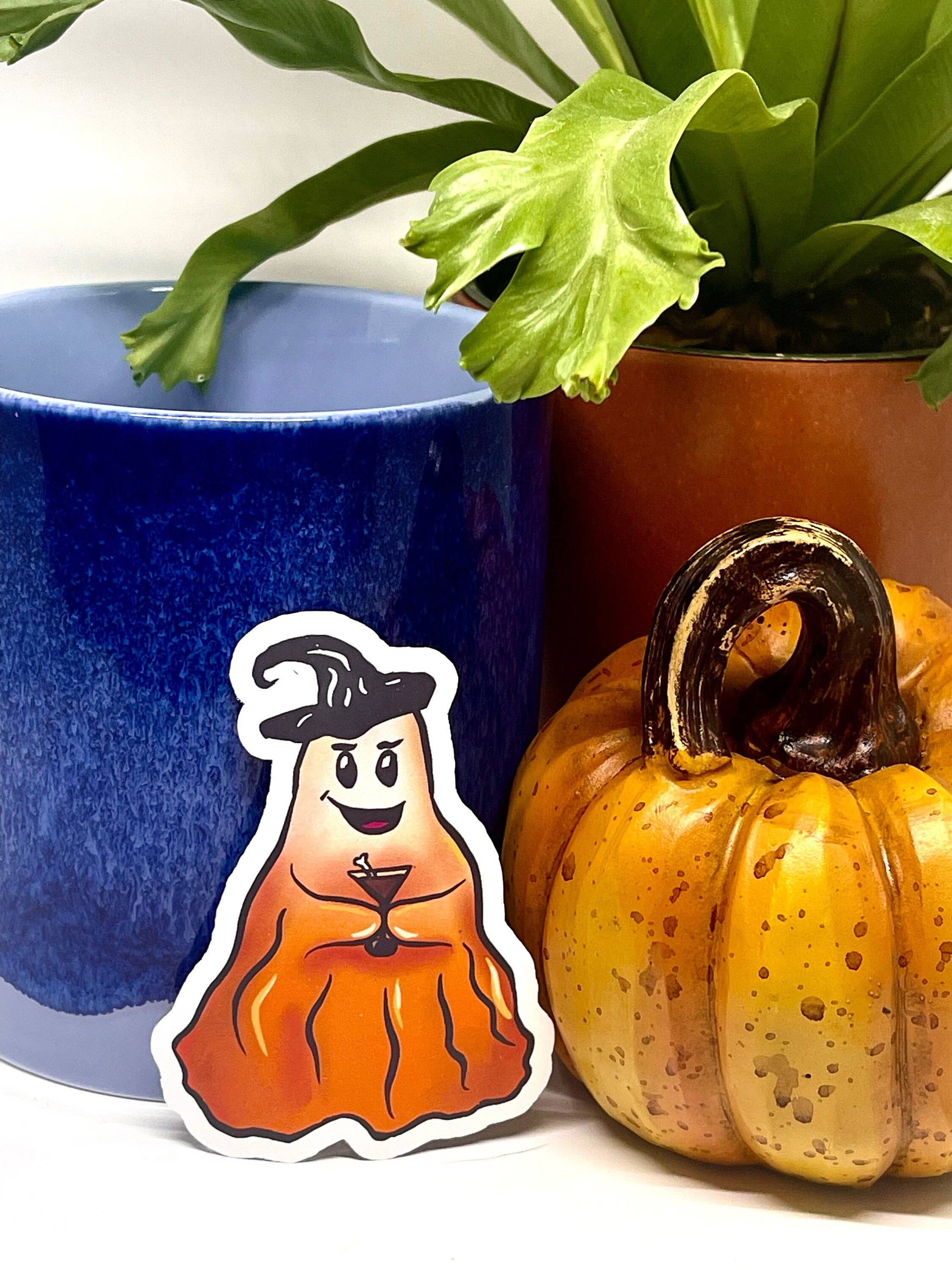 Saturnalia Design Lab - Wholesale Sticker - MARTINE THE GHOST Sticker, Martini-Drinking Ghost, Halloween Stickers, Gifts for Stationary Lovers, Gifts for Him, Halloween Stickers2