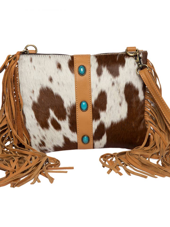 Borsa in Pelle di Mucca con Pietre Turchesi e Frange – Mornington (AB76) per la vendita all'ingrosso da parte di The Design Edge