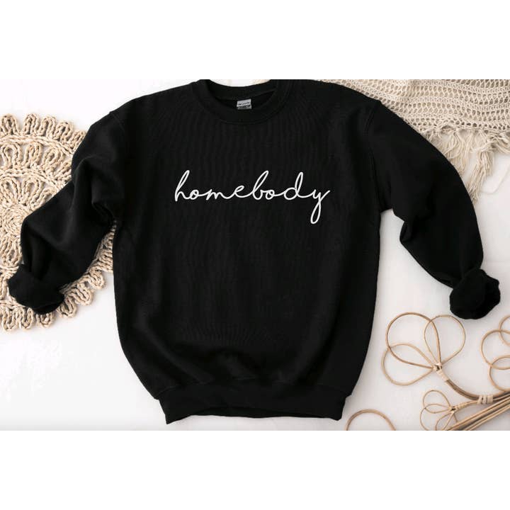 Maglione con scritta Homebody Crew, felpa unisex introversa per la vendita all'ingrosso da parte di Hunter Kouture