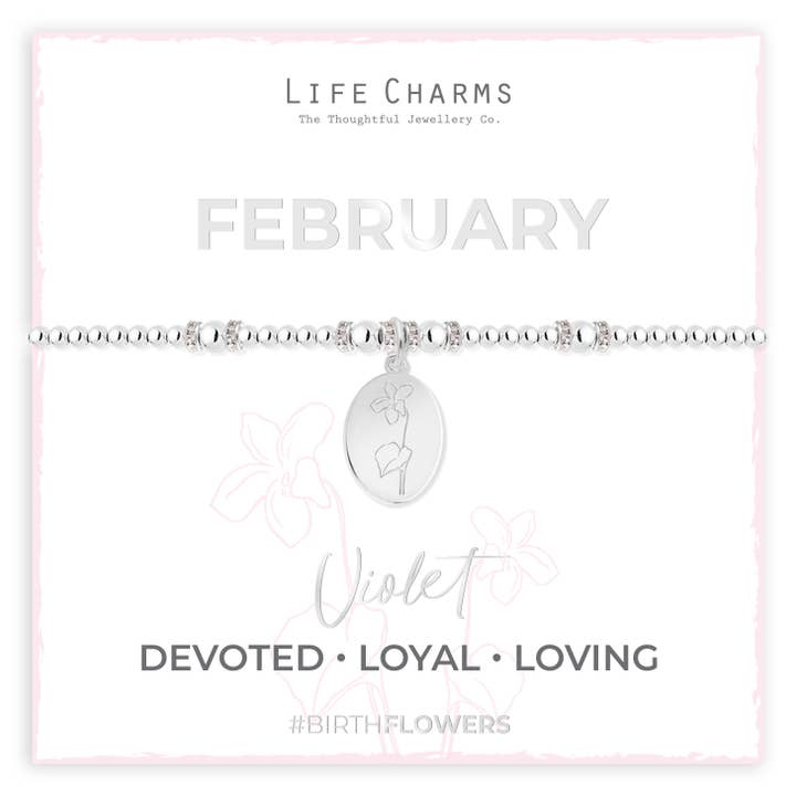 February Violet Birth Flower Charm Bracelet for wholesale by Life Charms
