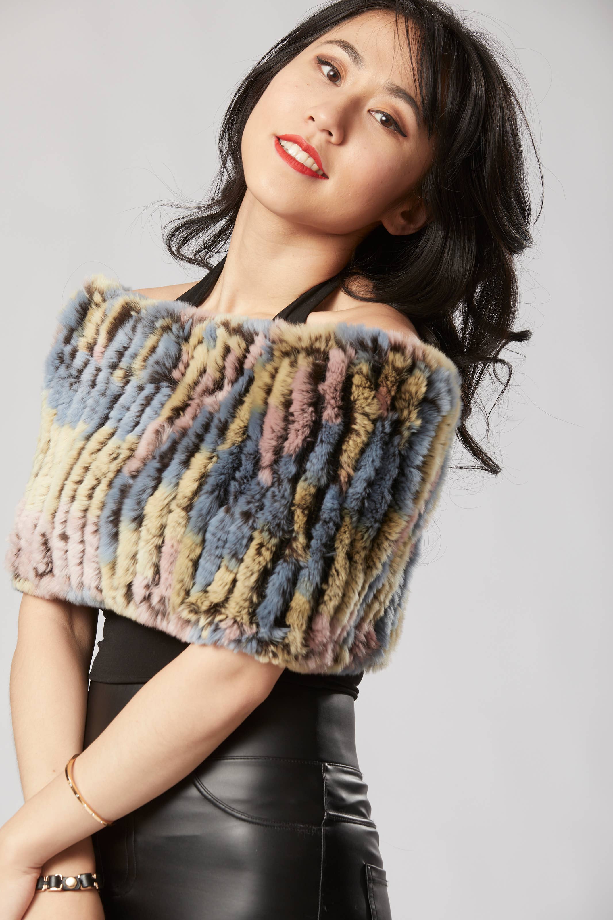 Opulence Fluff - Wholesale Scarf - Women's - Griselle Shrug/ Cape/ Scarf - Multi Blue, Yellow, Beige0