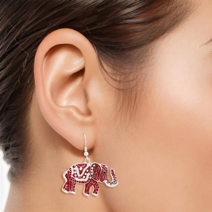 Drop DST Red Elephant Tribal Earrings for Women for wholesale by PinktownUSA