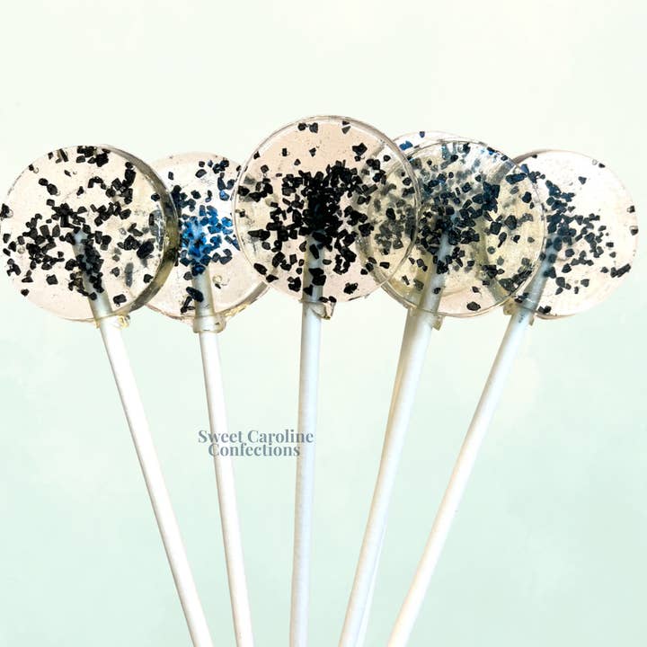 Black Hawaiian Sea Salt Lollipops, 10/Case, SMALL SIZE for wholesale by Sweet Caroline Confections