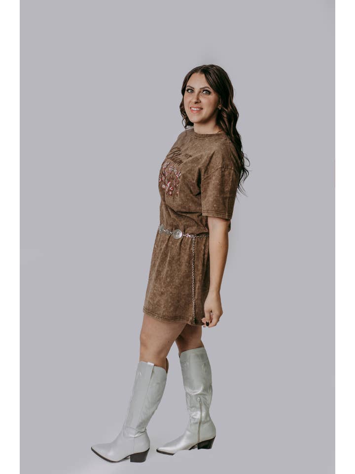 Brown MK415 Bloom T-Shirt Dress for wholesale on Faire