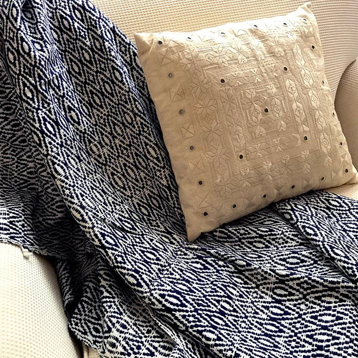 Eco Tasar Handwoven Cotton Throw - Navy for wholesale by Sprout Enterprise