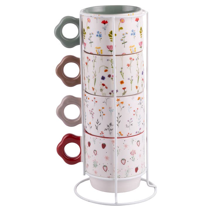 BOTANIST SET 4 MUGS WITH METAL STAND for wholesale by VdE Tivoli 1996