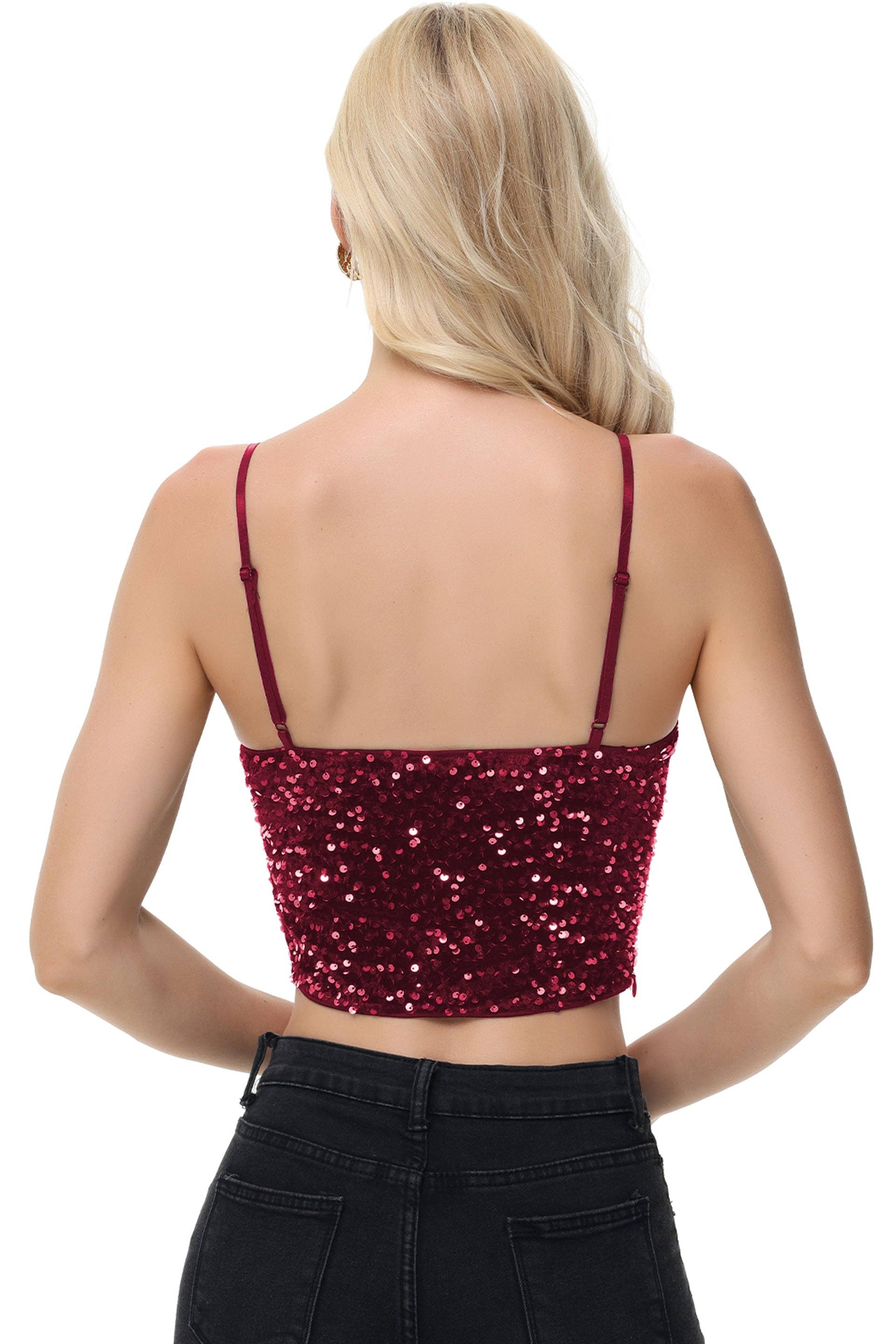 Anna Kaci Wholesale - Wholesale Camisole - Women's - Sparkly Sequin Cami Tops Crop Club Party Glitter Spaghetti15