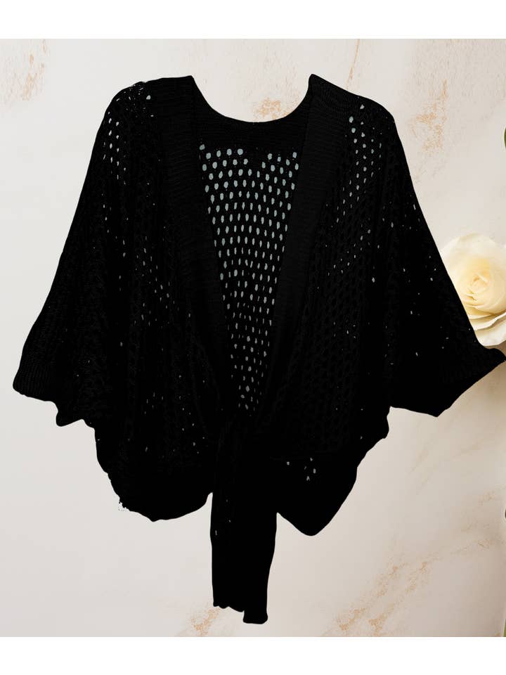 JC Sunny Fashion - Vendita all'ingrosso Cardigan - Donna - JC063344 Cardigan metallizzato a maglia aperta con occhielli e cravatta frontale