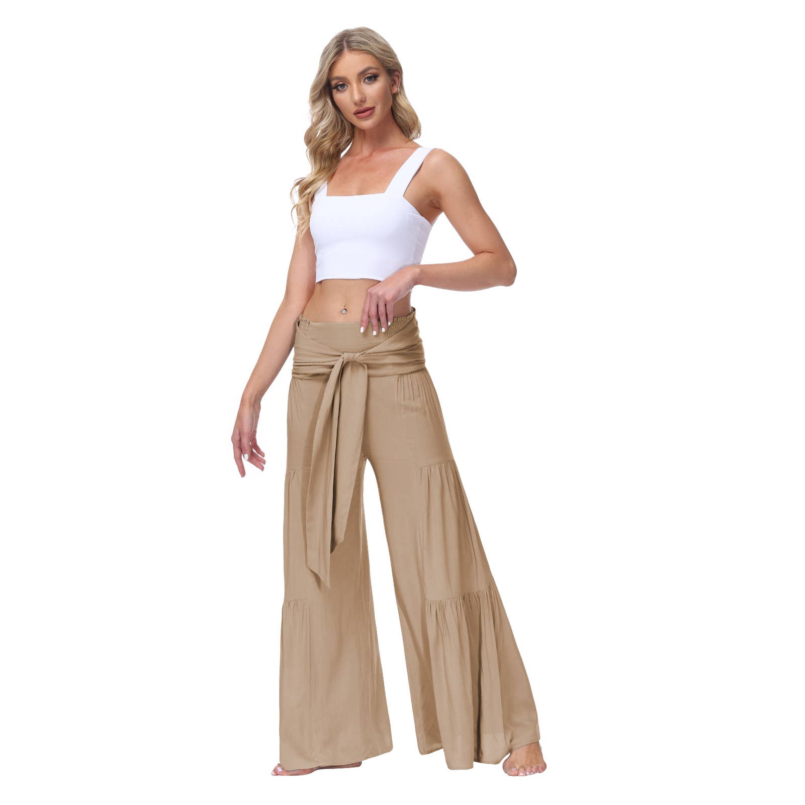 Lily Clothing - Wholesale Pants - Women's - Loose tight straps pleated waists Wide-leg pants15