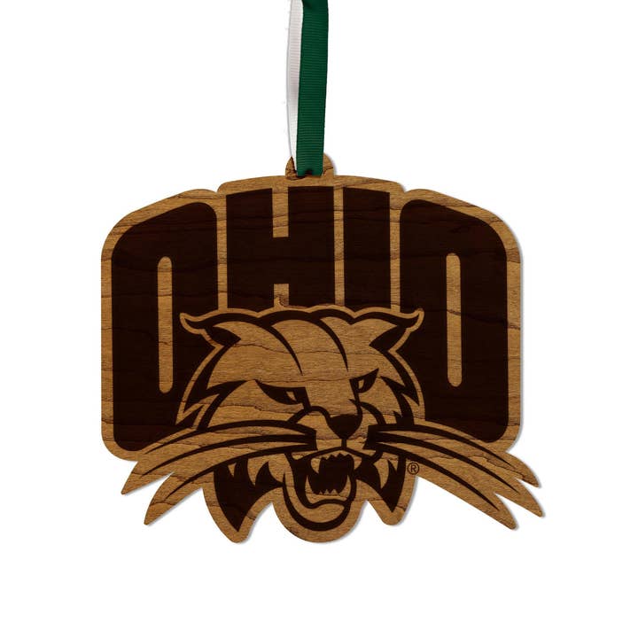Ohio University Bobcats Ornament – Crafted from Cherry and Maple Wood – Ohio University Bobcats for wholesale by LazerEdge