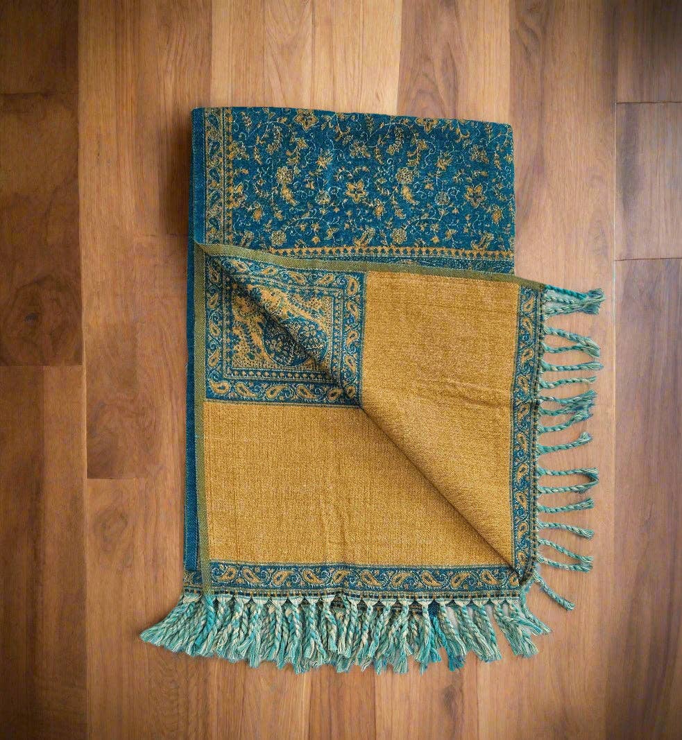 Tibet Handicrafts LLC - Wholesale Throw Blanket - The Blue-Yellow Shawl1