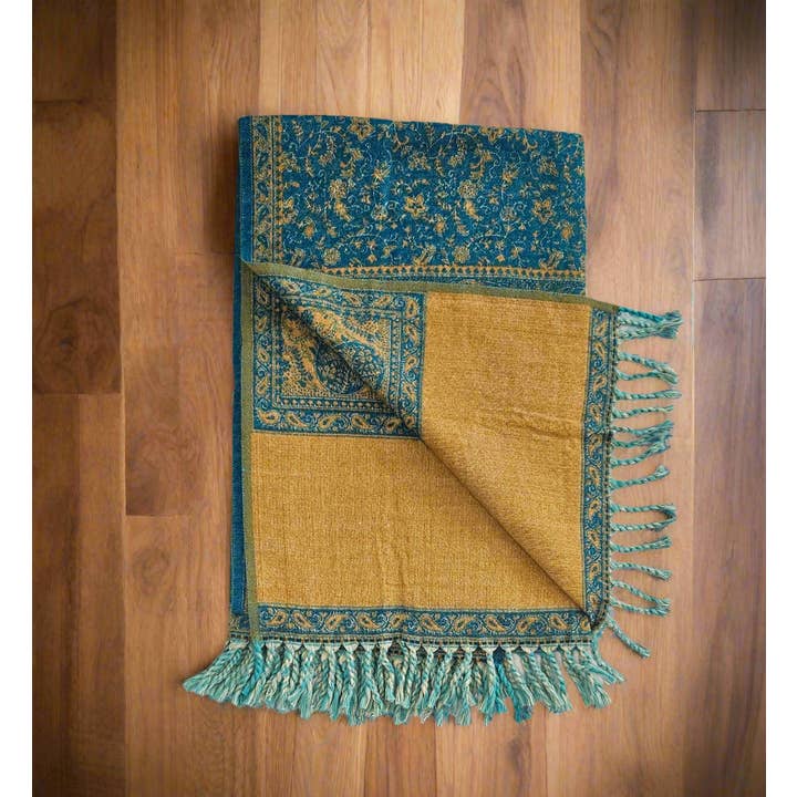 Tibet Handicrafts LLC - Wholesale Throw Blanket - The Blue-Yellow Shawl1