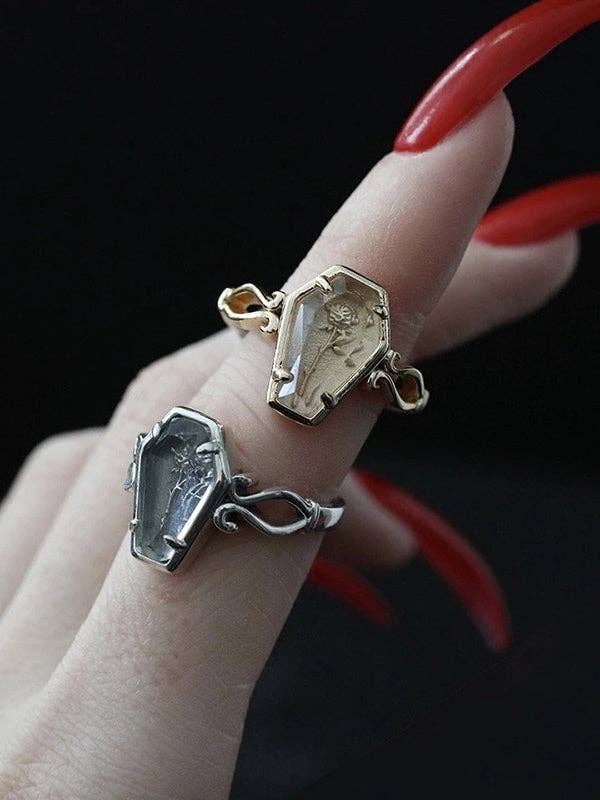 Tourtiwi - Wholesale Cocktail/Statement Ring - Gothic Open Rose Coffin Ring2