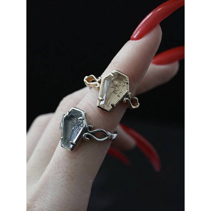 Tourtiwi - Wholesale Cocktail/Statement Ring - Gothic Open Rose Coffin Ring2