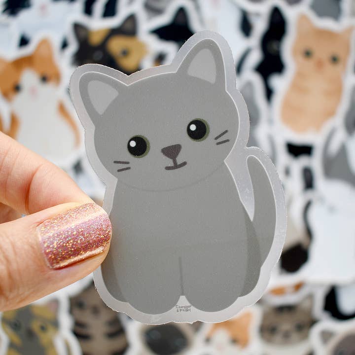 Looks Like My Cat! Gray cat sticker for wholesale by Chester and Pearl