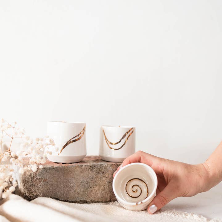 Niik Creative Co. - Wholesale Coffee/Tea Cup - Gold River Porcelain Espresso Cups