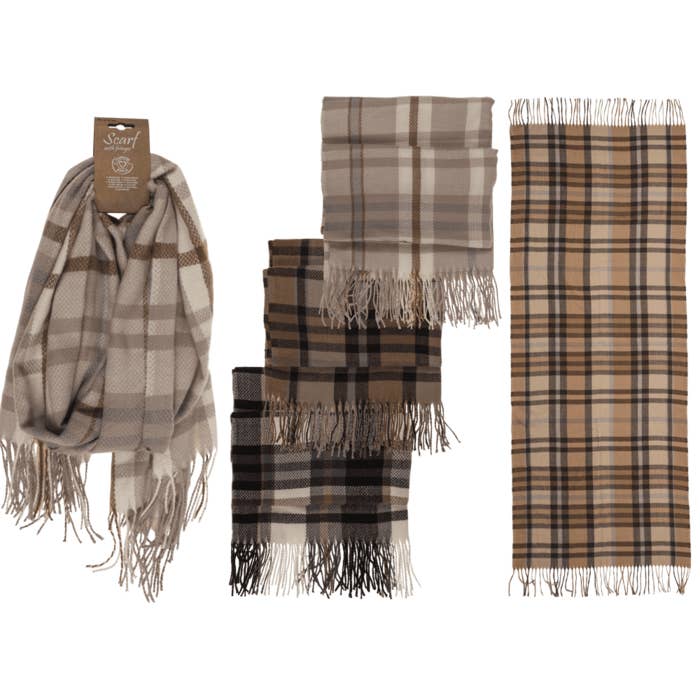 Cachecol axadrezado, elegante, com franjas, por atacado de Out of the blue KG