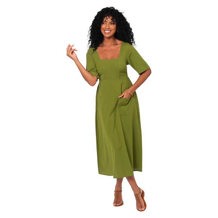 Vestido largo de verano con mangas cortas LMAXI0002H para venta al por mayor de La Mano Boho