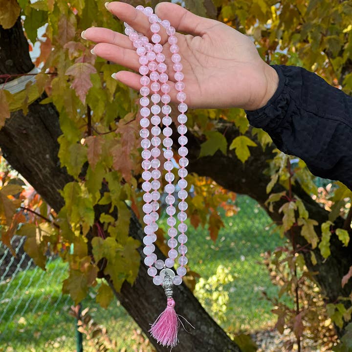 Lungta Imports - Wholesale Prayer Beads Necklace - Tibetan Rose Quartz 108 Beads Mala Meditation Yoga