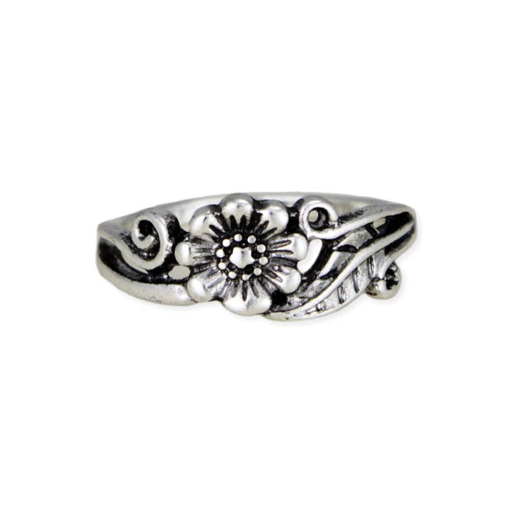 ZAD - Wholesale Band/Stacked Ring - Vintage Vine Silver Flower Ring1