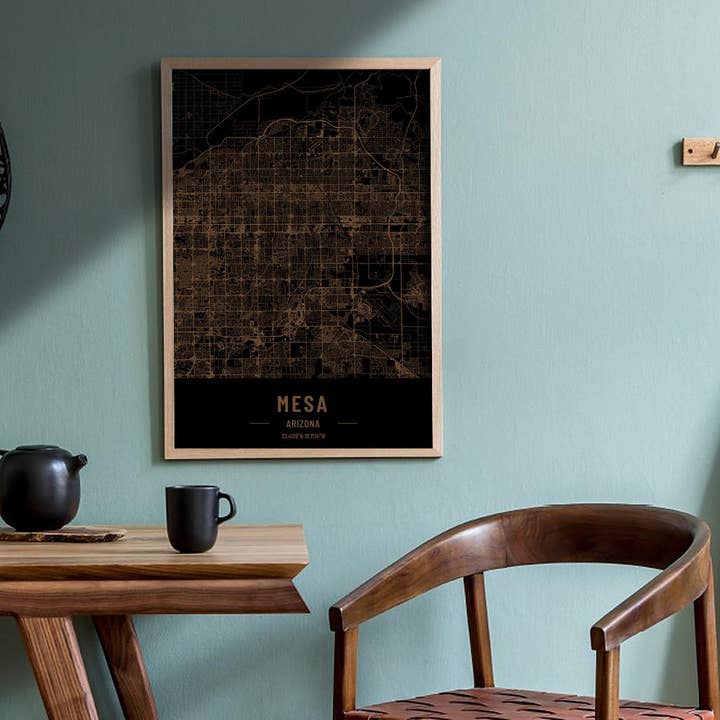 Carte de Mesa, Arizona, gravée sur bois. Carte laser 3D pour la vente par Kustwood