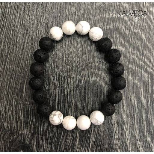 Pulsera de lava y howlita blanca para hombre para venta al por mayor de Kalveca