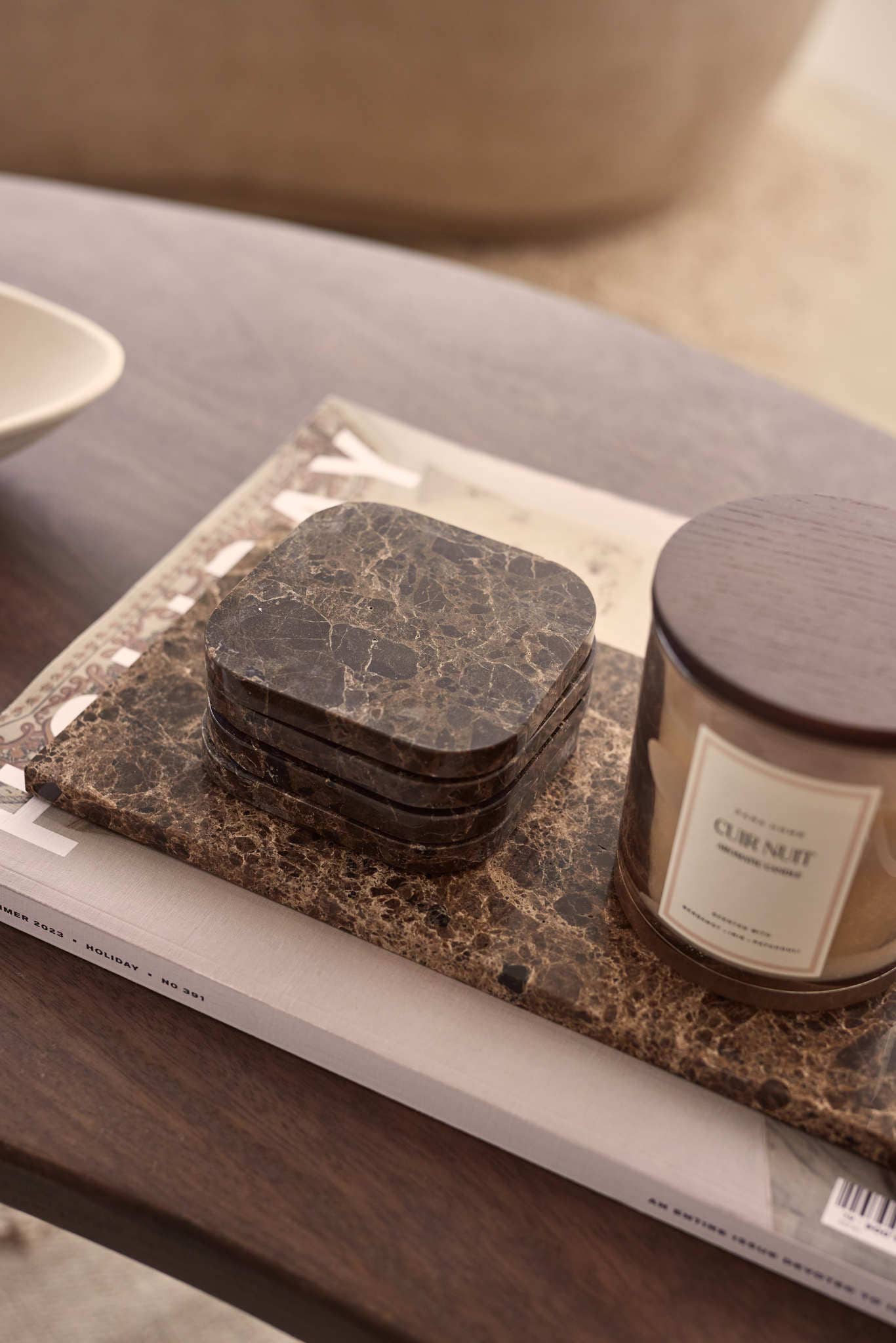 MOOISA B.V. - Wholesale Coasters - Marble coaster - organic - brown set of 4 pieces - 10x10x1cm1